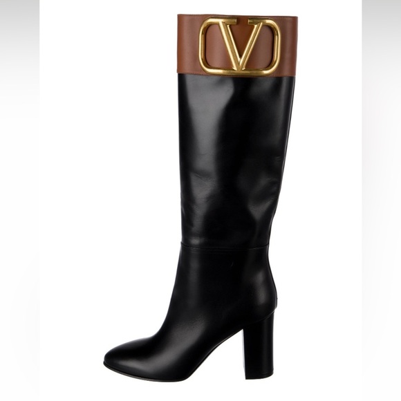 Brand New Valentino Leather Colourblock Pattern Knee-High Boots - Picture 3 of 8